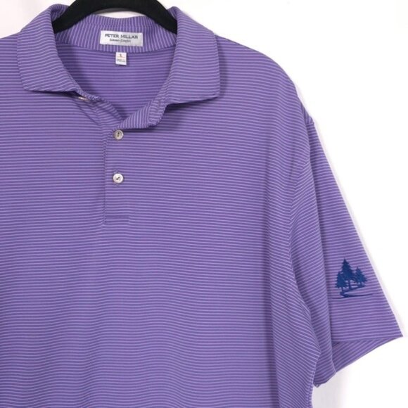 PETER MILLAR Men's Polo Shirt Size LARGE Summer Comfort Purple‎ Striped - Picture 4 of 10